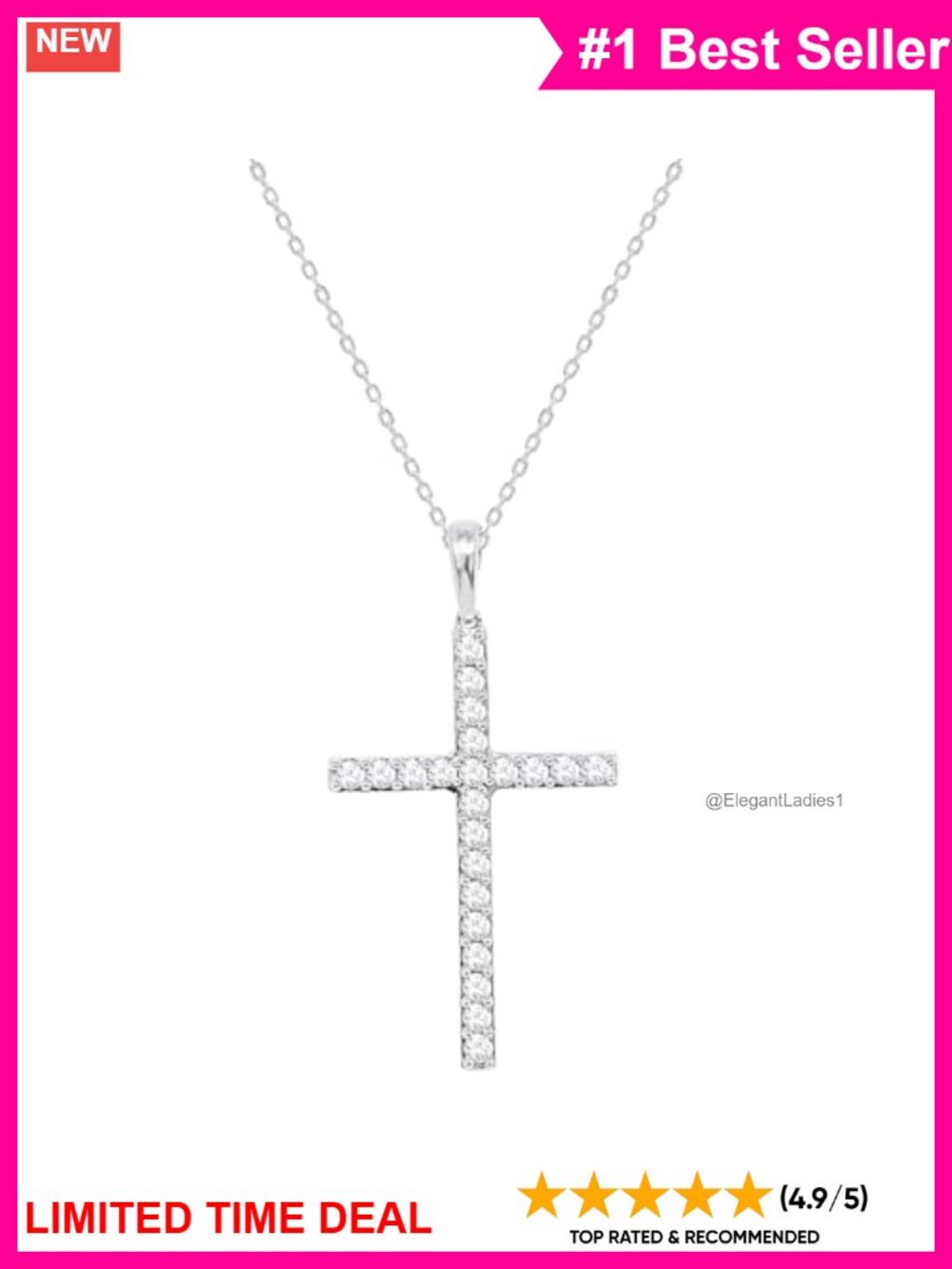 Lab Grown Diamond Cross Necklace Sterling Silver 1 Carat